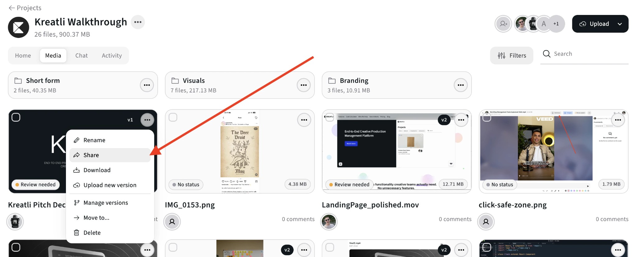 Open file menu and choose Share to get picture URL in Kreatli