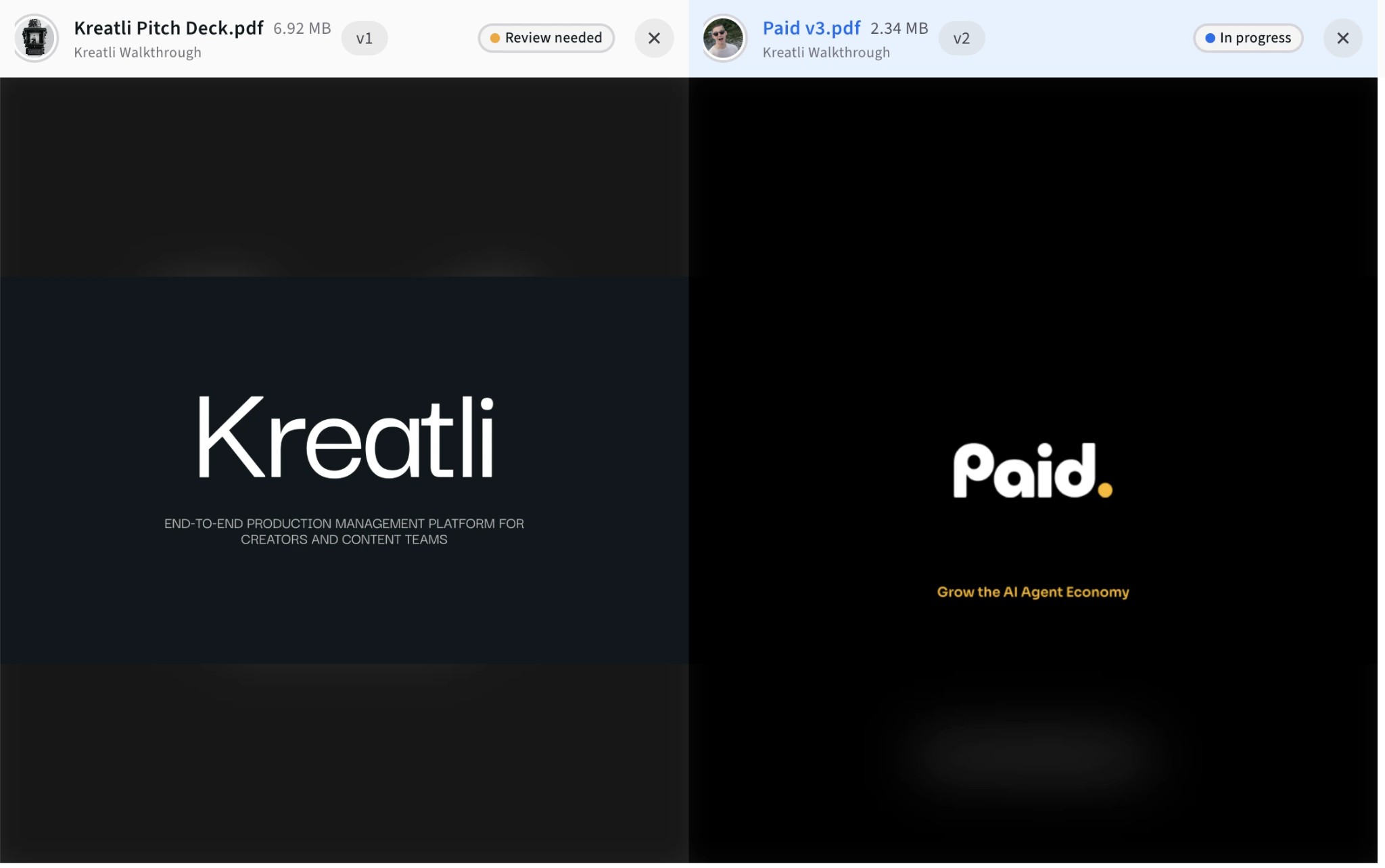 Compare two PDF versions side by side in Kreatli