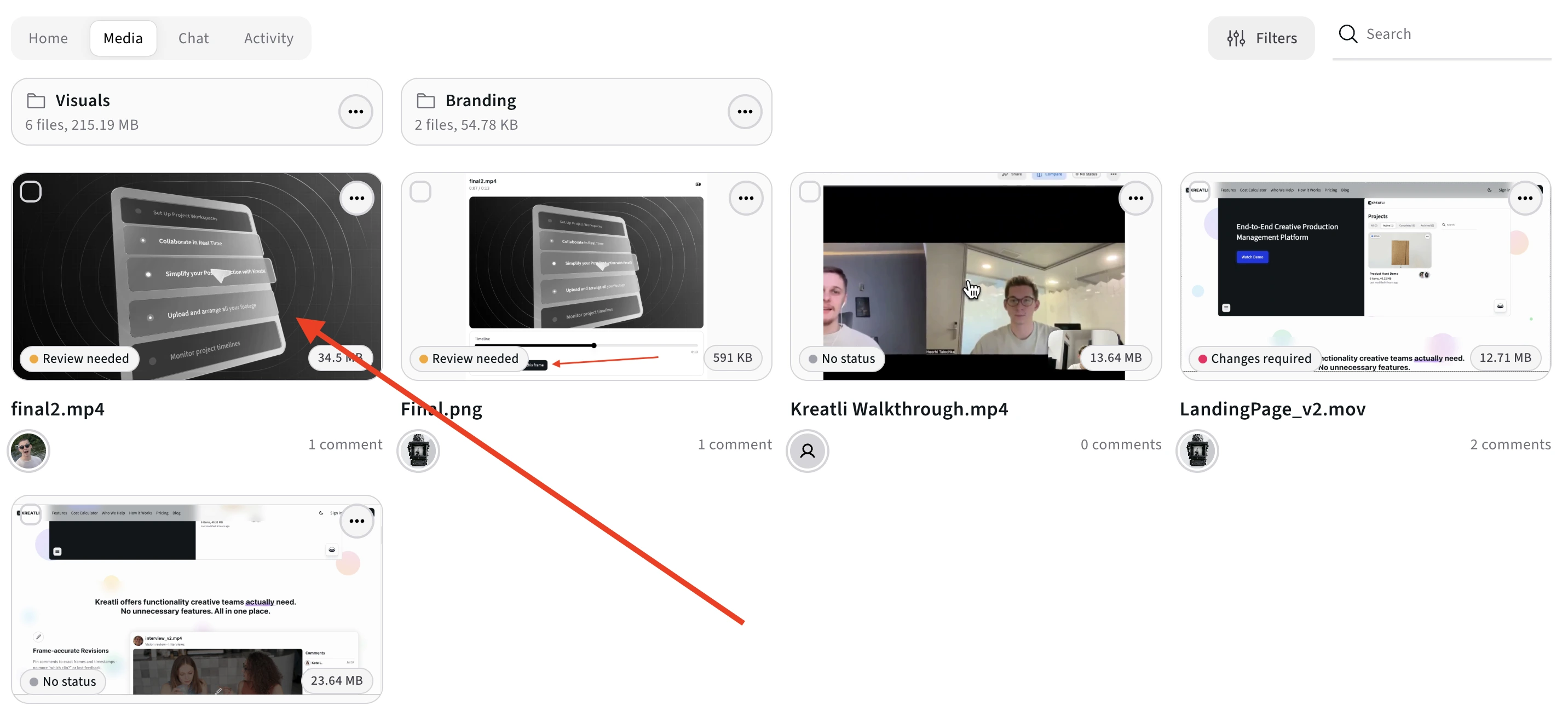 Upload resized video to Kreatli for review and feedback