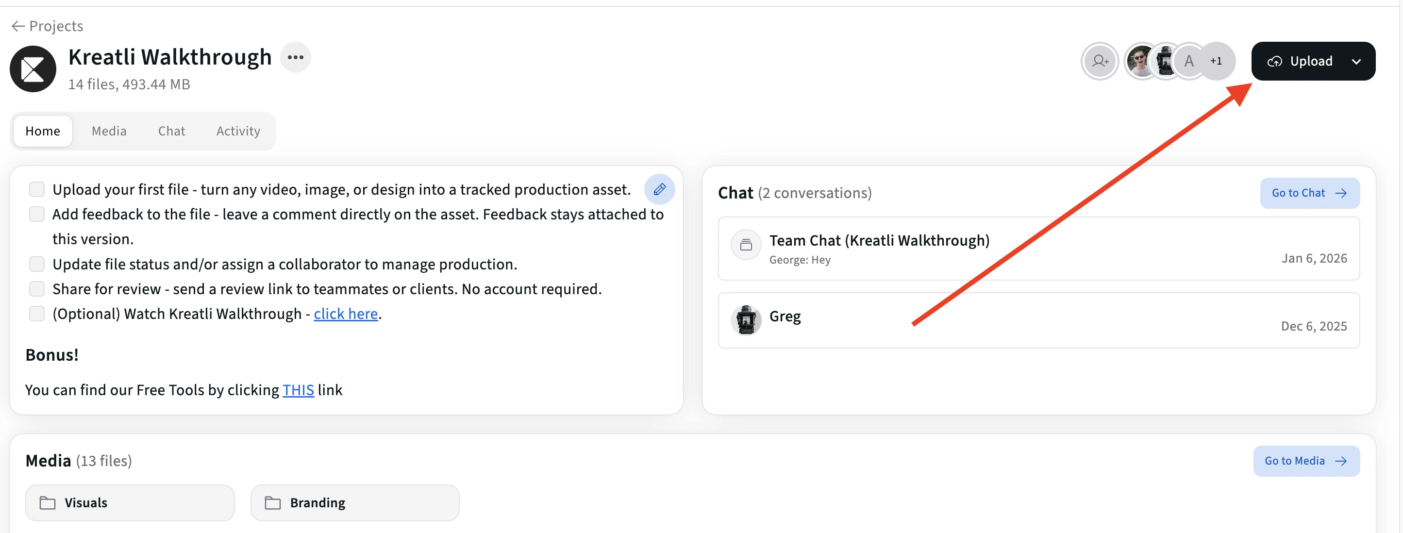 Kreatli platform showing project with video upload, ready to use the in-platform safe zone checker for TikTok