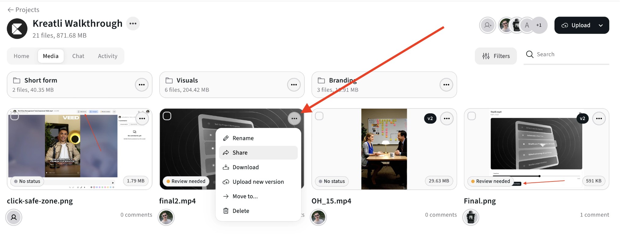 Generate share video link in Kreatli