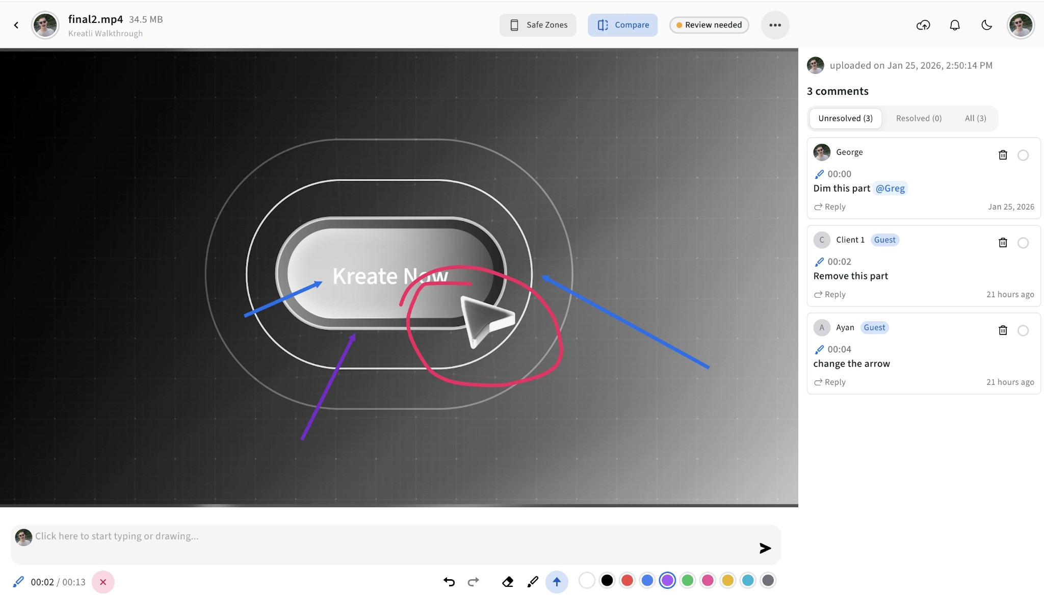 Drawing on video frame in Kreatli