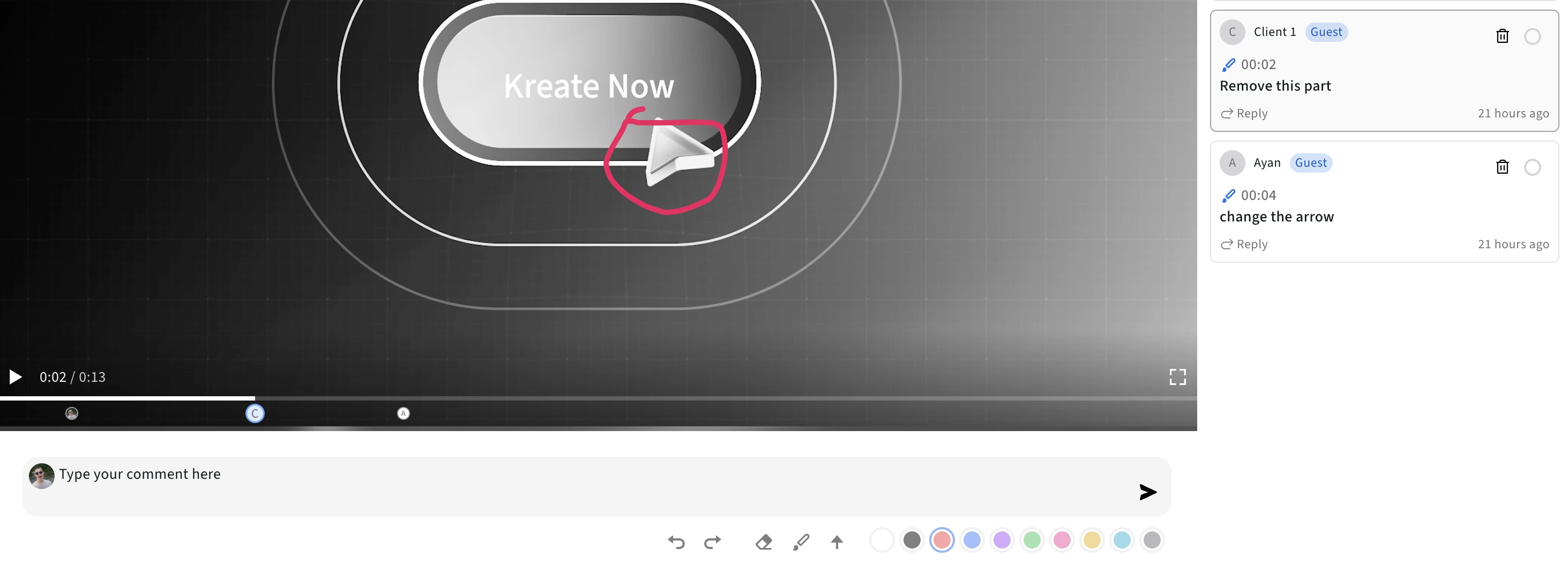 Timeline with feedback in Kreatli