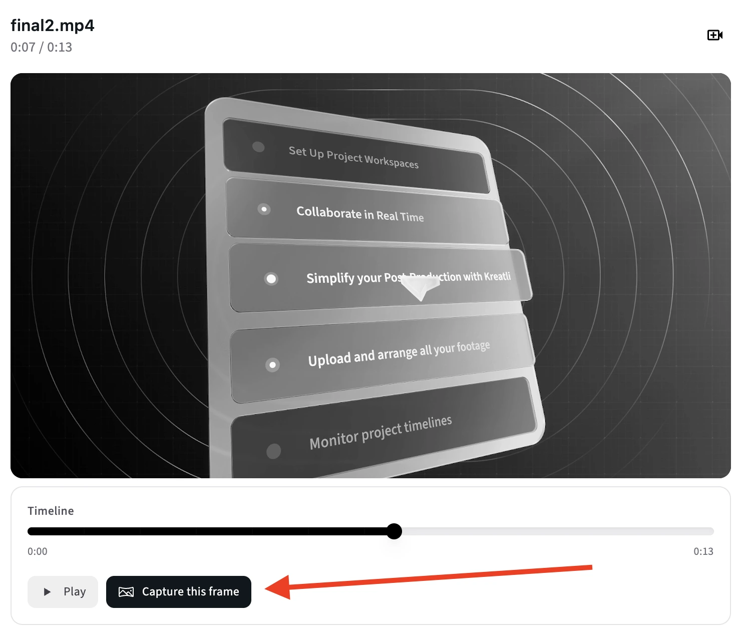 Capture frame button and captured frames gallery in the video frame extractor